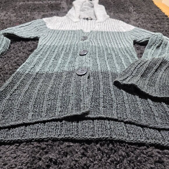 BCBG Max Azria Ombre Hooded Tunic Sweater‎ Women’s Size S Gray Knit - Picture 2 of 12